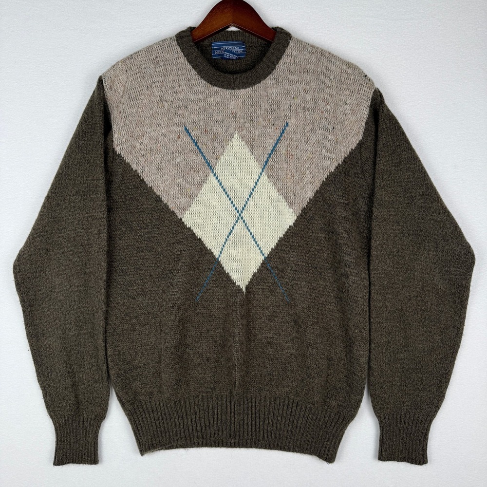 VTG Mervyn's Wool‎ Blend Sweater Mens M Crewneck Argyle 90s Grandpa